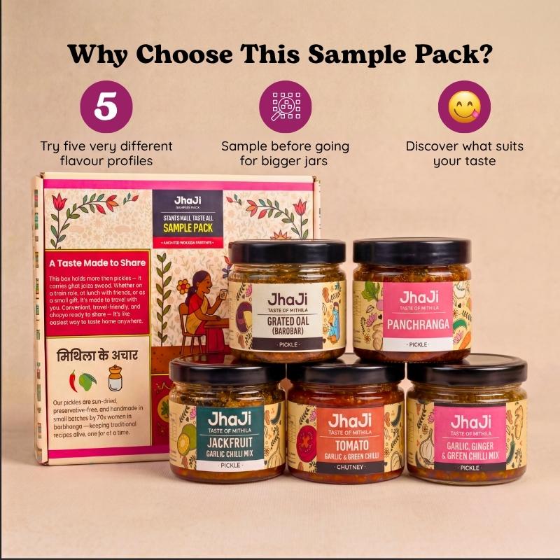 5 Mixed Pickles Sample Pack | Oal Barobara, Panchranga & More | 5×150g Jars - Image 2